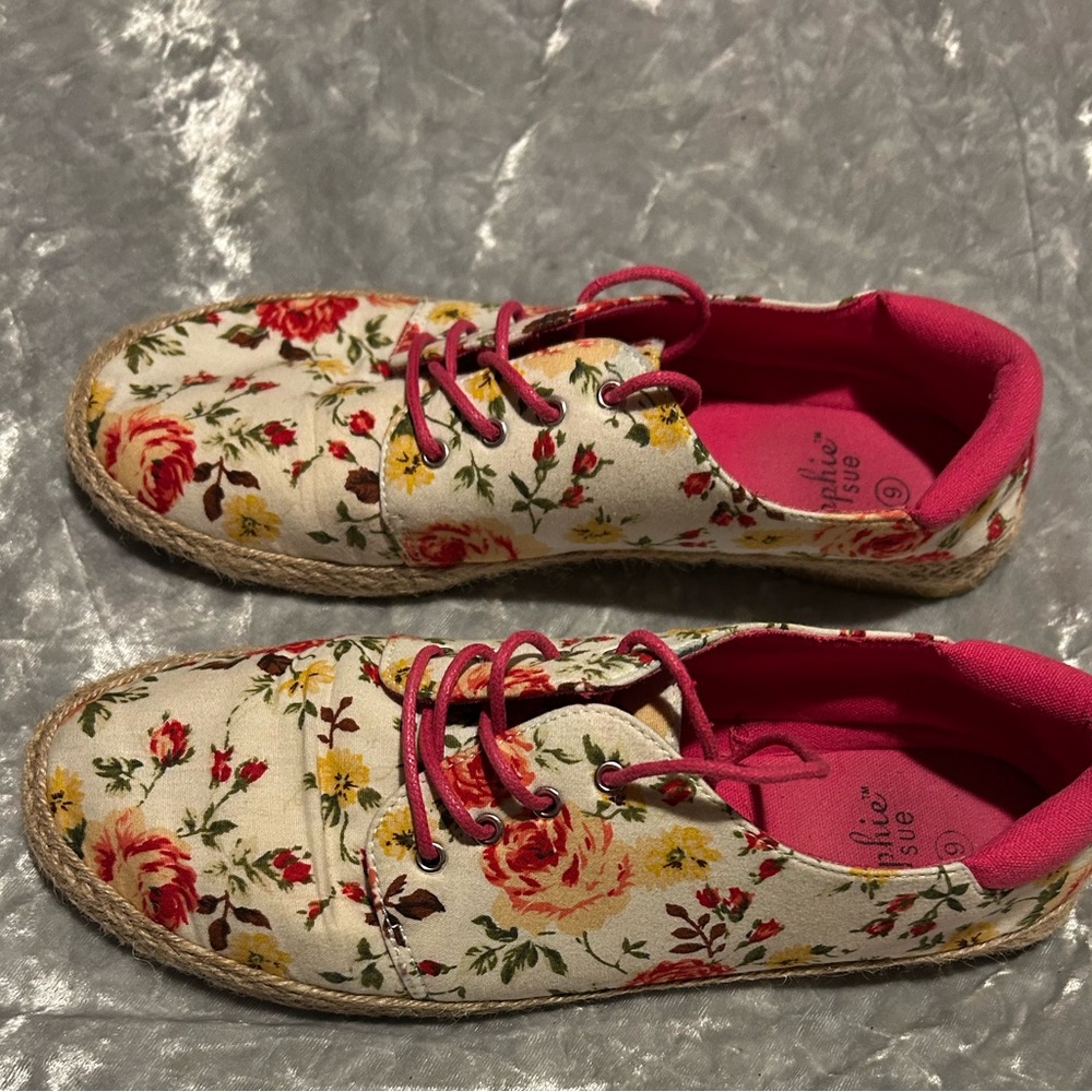 Floral Espadrille Sneakers with Pink Lining